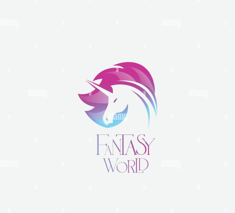 fantasy world logo with unicorn and colorful abstract shapes 2pjyefc